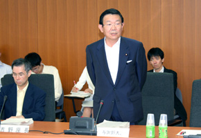 Kaoru Yosano (Minister of State for Economic & Fiscal Policy and Financial Services) making an address at the 18th Round Table Conference on Money-lending Business on July 27