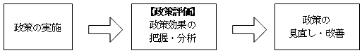 政策の実施→（政策評価）政策効果の把握・分析→政策の見直し・改善