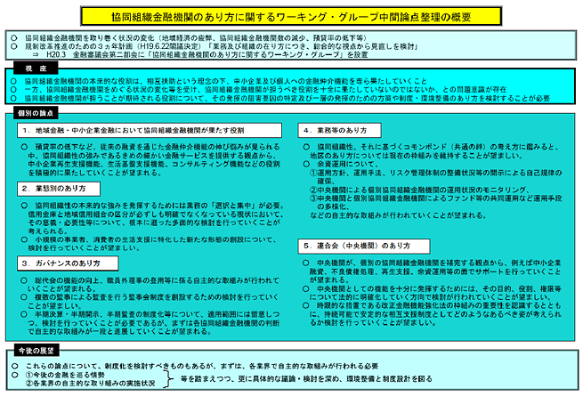 協同組織金融機関のあり方に関するワーキング・グループ中間論点整理の概要