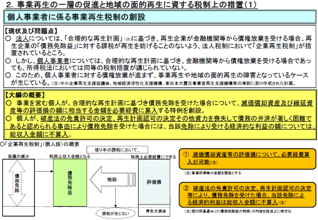 ２．事業再生の一層の促進と地域の面的再生に資する税制上の措置（１）