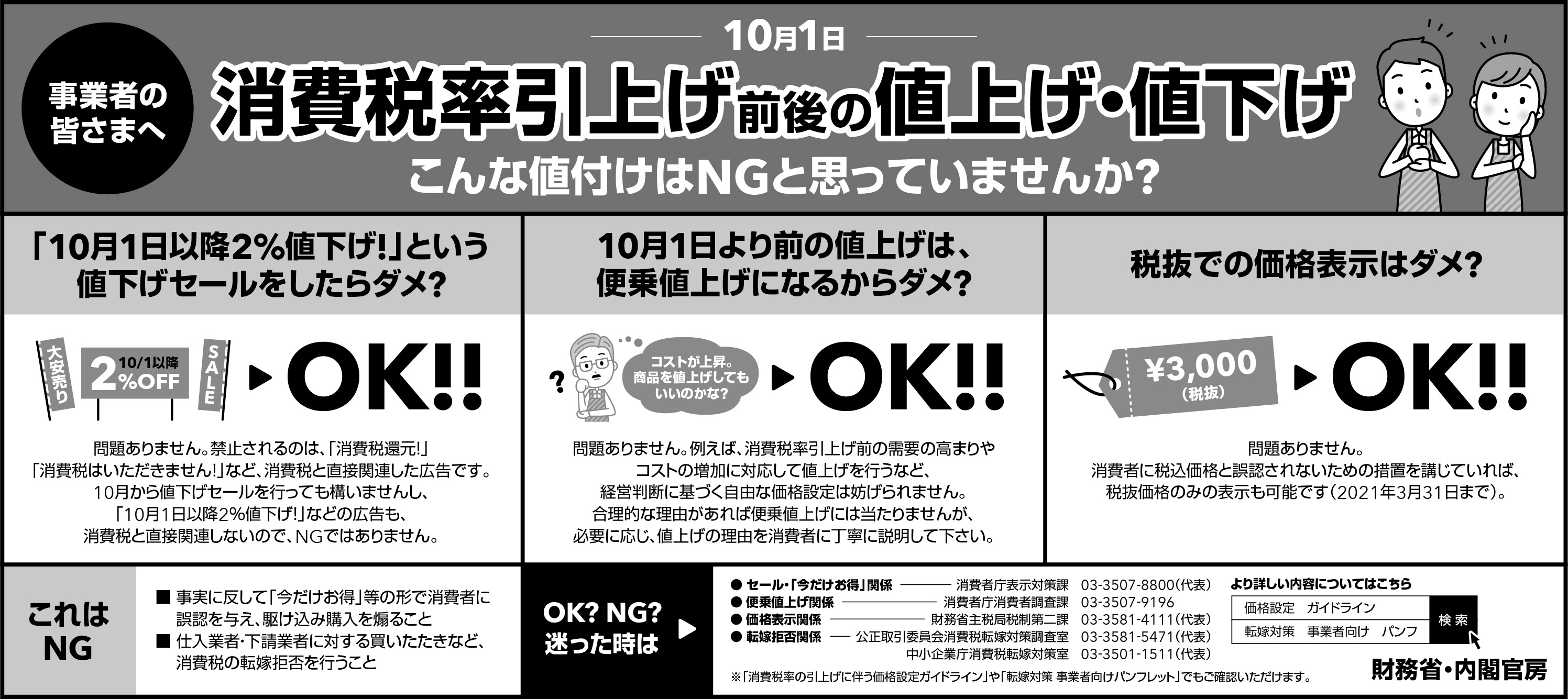 事業者の皆様へ　消費税引上げ前後の値上げ・値下げについて