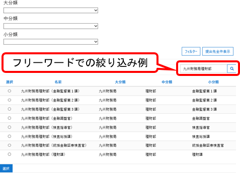 ③手続選択、提出先選択の画面（提出先選択画面）