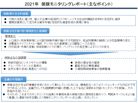 2021年保険モニタリングレポート（主なポイント）