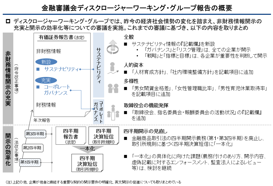 金融審議会ディスクロージャーワーキング・グループ報告の概要の画像です