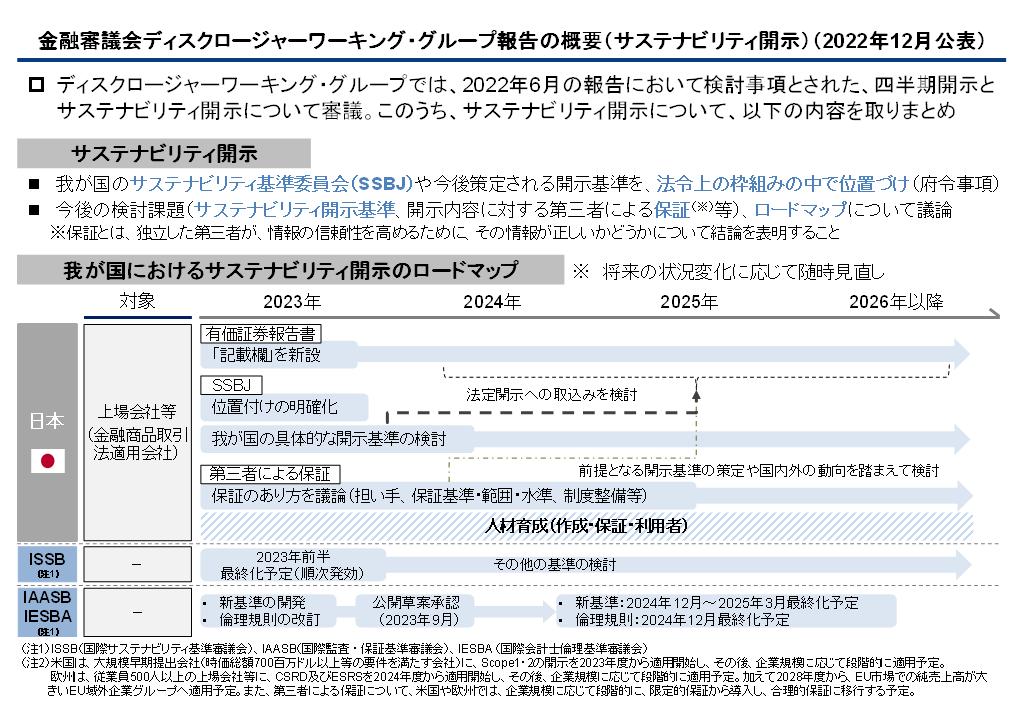 金融審議会ディスクロージャーワーキング・グループ報告の概要（サステナビリティ開示）