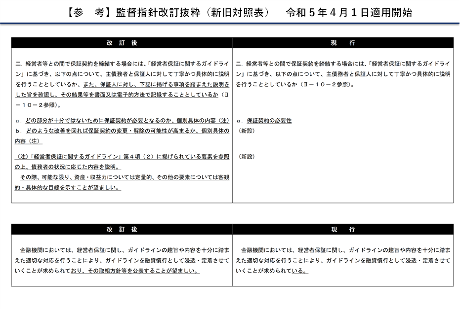 監督指針改定抜粋(新旧対照表）