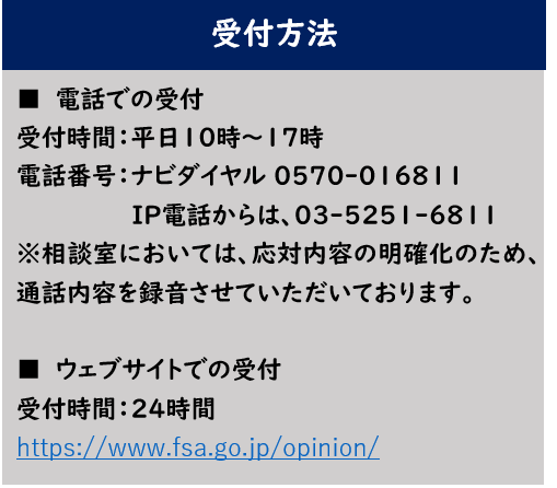 金融庁利用者相談室受付方法